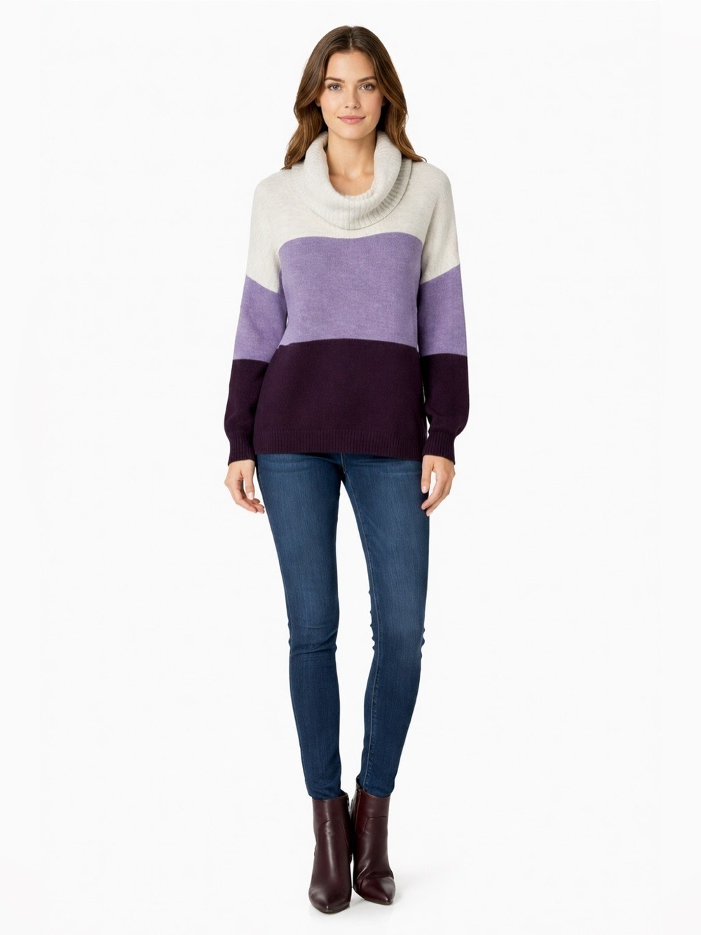 Pennington’s in every story cowl neck colour block purple cozy sweater size 1X